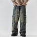 Vintage Blue Workwear Jeans For Men – Relaxed Fit Wide-Leg Denim Pants With Multi-Pockets (S-3XL, Washed Blue)_viptrois.com