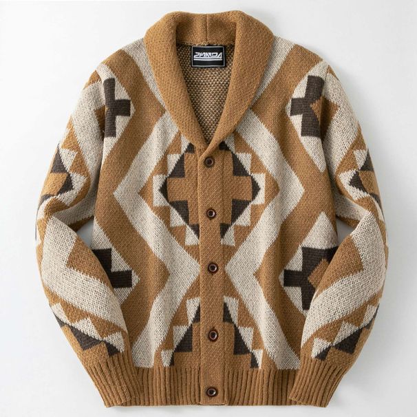 Men's Fashion New Cardigan Knitted Sweater, Autumn And Winter Thickened Retro Jacquard Sweater Jacket_viptrois.com