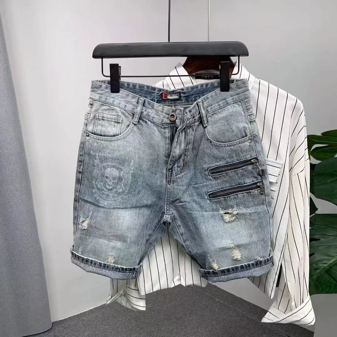Men's Clothing Men's Denim Shorts Summer Short Sleeves Thin Loose Trendy Brand Five Point Pants Trendy Hole Stretch 5_viptrois.com