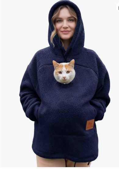 Unisex Fleece Zip-Up Hoodie – Oversized Pet-Friendly Winter Pullover With High-Street Style, Soft Sherpa Lining & Creative Pockets_viptrois.com