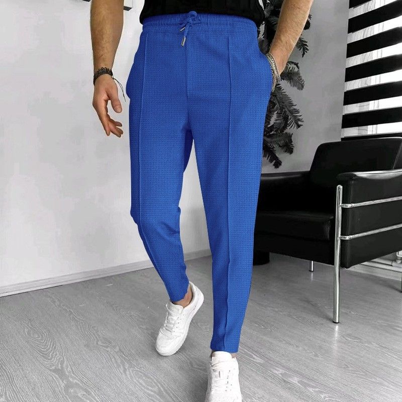 Men's Waffle Knit Jogger Pants - Breathable Cotton Blend Drawstring Casual Trousers For Gym & Streetwear (Black/White/Grey/Khaki/Navy, S-XXL)_viptrois.com