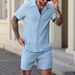 Men's Solid Color Shirt Casual Loose Short Sleeved Shorts Beach Suit_viptrois.com