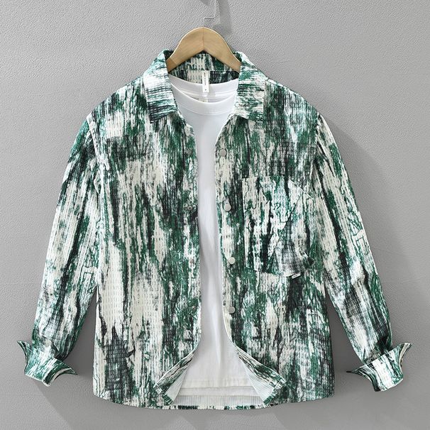 Tie Dye Dark Button Long Sleeved Shirt For Men, Fashionable And Versatile, Artistic And Casual Loose Top_viptrois.com