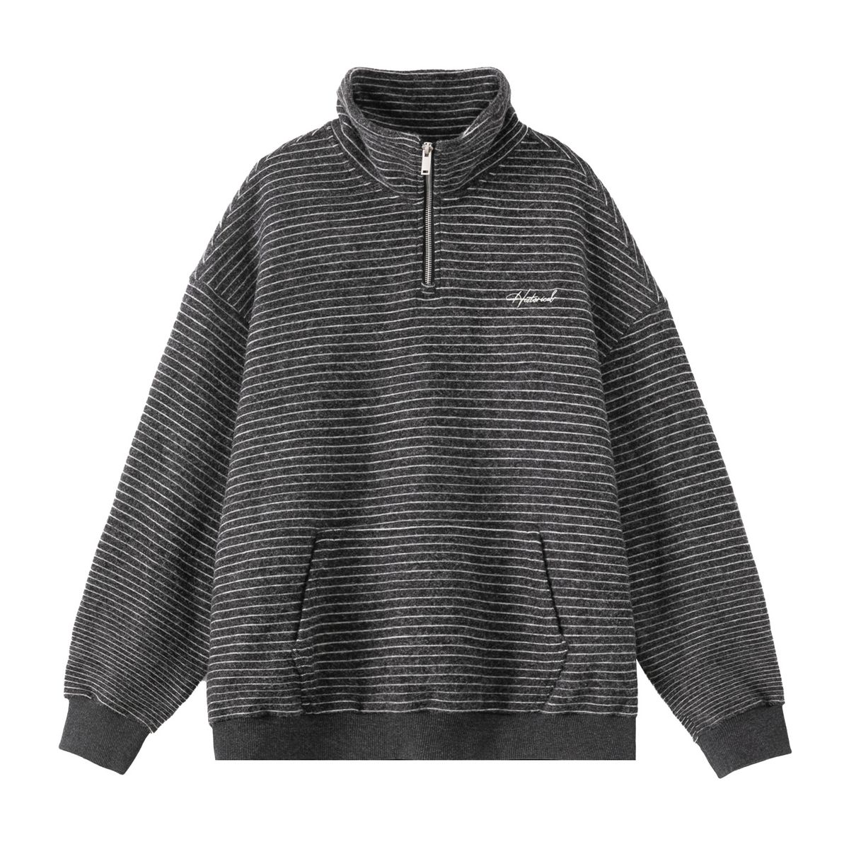 Monochrome Man- Color Block Striped Half-Zip Stand Collar Sweatshirt Autumn Winter Heavyweight Retro Pullover Thickened Warm Jacket_viptrois.com