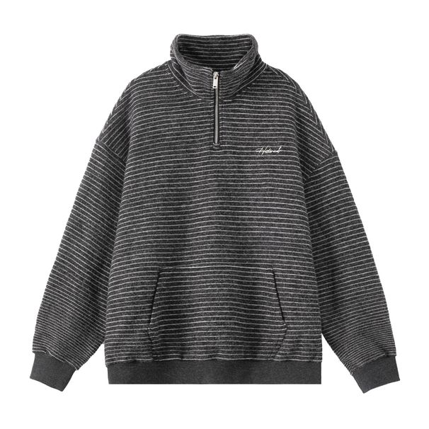 Monochrome Man- Color Block Striped Half-Zip Stand Collar Sweatshirt Autumn Winter Heavyweight Retro Pullover Thickened Warm Jacket_viptrois.com