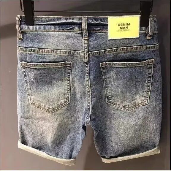 Men's Heavyweight Denim Shorts Trendy Brand High Quality Classic Style Slim Fit Straight Leg Summer Five Point Pants_viptrois.com
