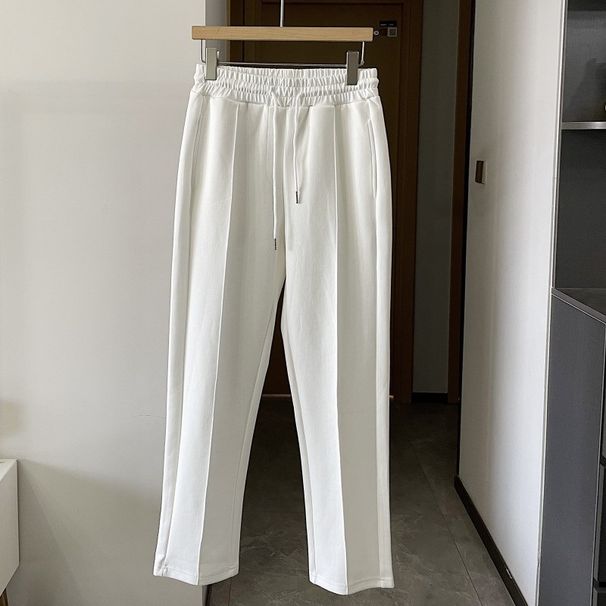Korean Straight-Leg Sports Men, White Casual Long Wide-Leg Pants, Spring And Autumn Sweatpants, British Fashion_viptrois.com