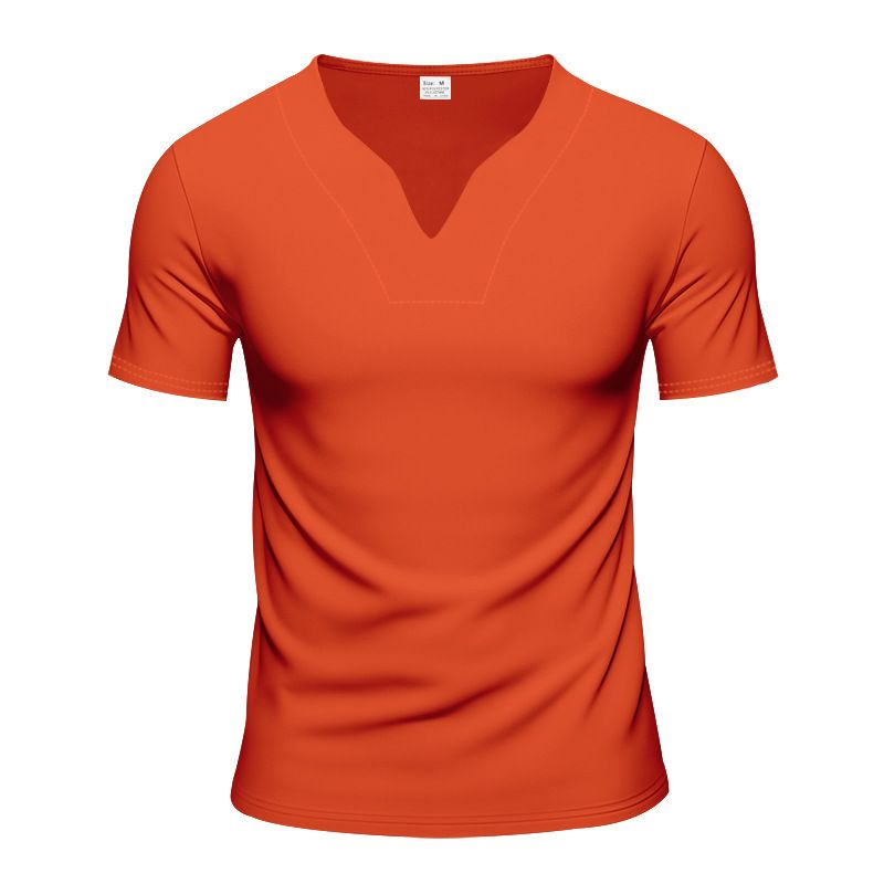 Men's Clothing Hot Selling V Neck Shirt Quick Drying Skin Friendly Loose Solid Color Short Sleeved T Shirt_viptrois.com