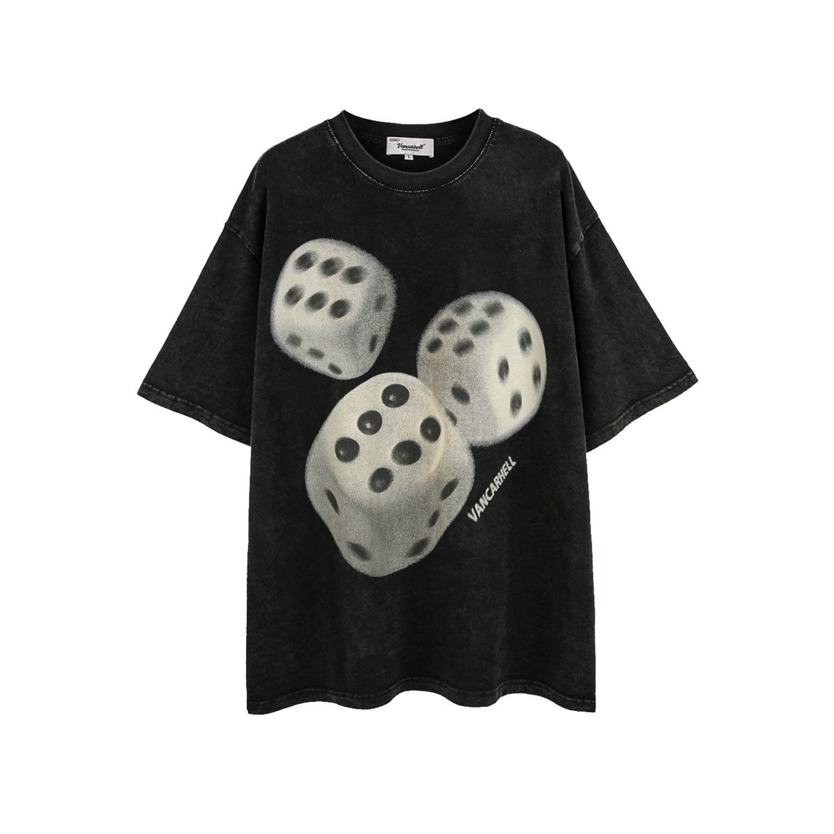 Men's Clothing summer street fashion brand dice theme washed old oversize short sleeved T shirt_viptrois.com