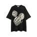 Men's Clothing summer street fashion brand dice theme washed old oversize short sleeved T shirt_viptrois.com