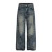 Vintage Washed Blue Relaxed Fit Jeans For Men – High Street Style With Cat Whisker & Faded Details (Classic Straight Leg, Distressed Look)_viptrois.com