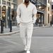 Men's Clothing Half Zip Waffle Casual Stand Up Collar Long Sleeved Sweatshirt Men's Suit_viptrois.com