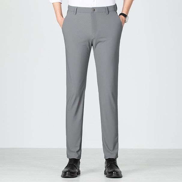 Men's Ice Silk Spring Summer High Elasticity Dress Casual Business Pants Comfortable Slim Fit Trousers_viptrois.com