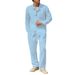 Men's Autumn Casual Single Breasted Lapel Linen Shirt Cardigan Long Sleeved Trousers Suit_viptrois.com