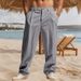 Men's High-Waisted Linen Trousers – Breathable Business Casual Pants With Button Fly & Pinstripe (5 Colors, S-XXXL)_viptrois.com