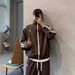 Men's Hong Kong Style Drop Shoulder Hoodie & Jogger Set – Oversized Streetwear Loungewear (Black/Navy/Brown, M-3XL)_viptrois.com