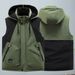 Men's Plus Size Quilted Vest With Color Block Design, Thickened Winter Sleeveless Jacket For Casual Wear (Black, Military Green, Beige)_viptrois.com