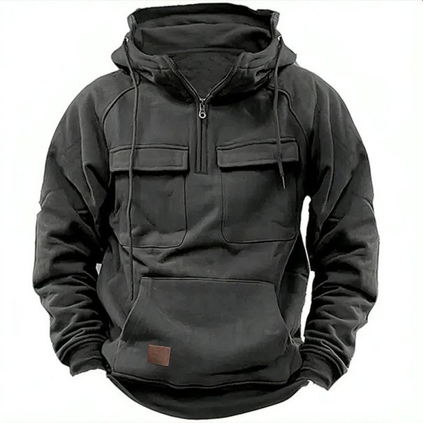 Cross-Border Spring Autumn New Men's Hooded Solid Color European And American Youth Sports Multi-Pocket Patchwork_viptrois.com