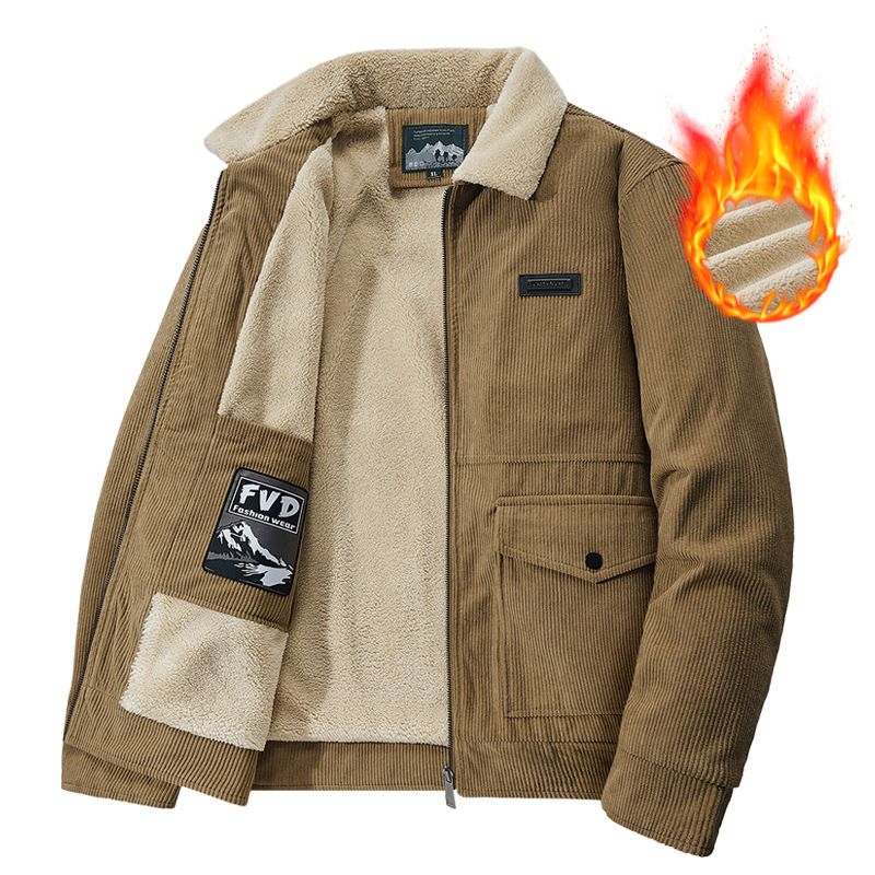 Men’s Corduroy Jacket With Fleece Lining – Winter-Ready Relaxed Fit (Khaki/Olive/Black/Brown, M-5XL, Stand Collar, Casual & Warm)_viptrois.com