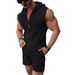 Men's Clothing New Fashion Men's Hooded Suit Zipper T Shirt Plaid Sleeveless Vest Shorts Men's Casual Two Piece Suit_viptrois.com