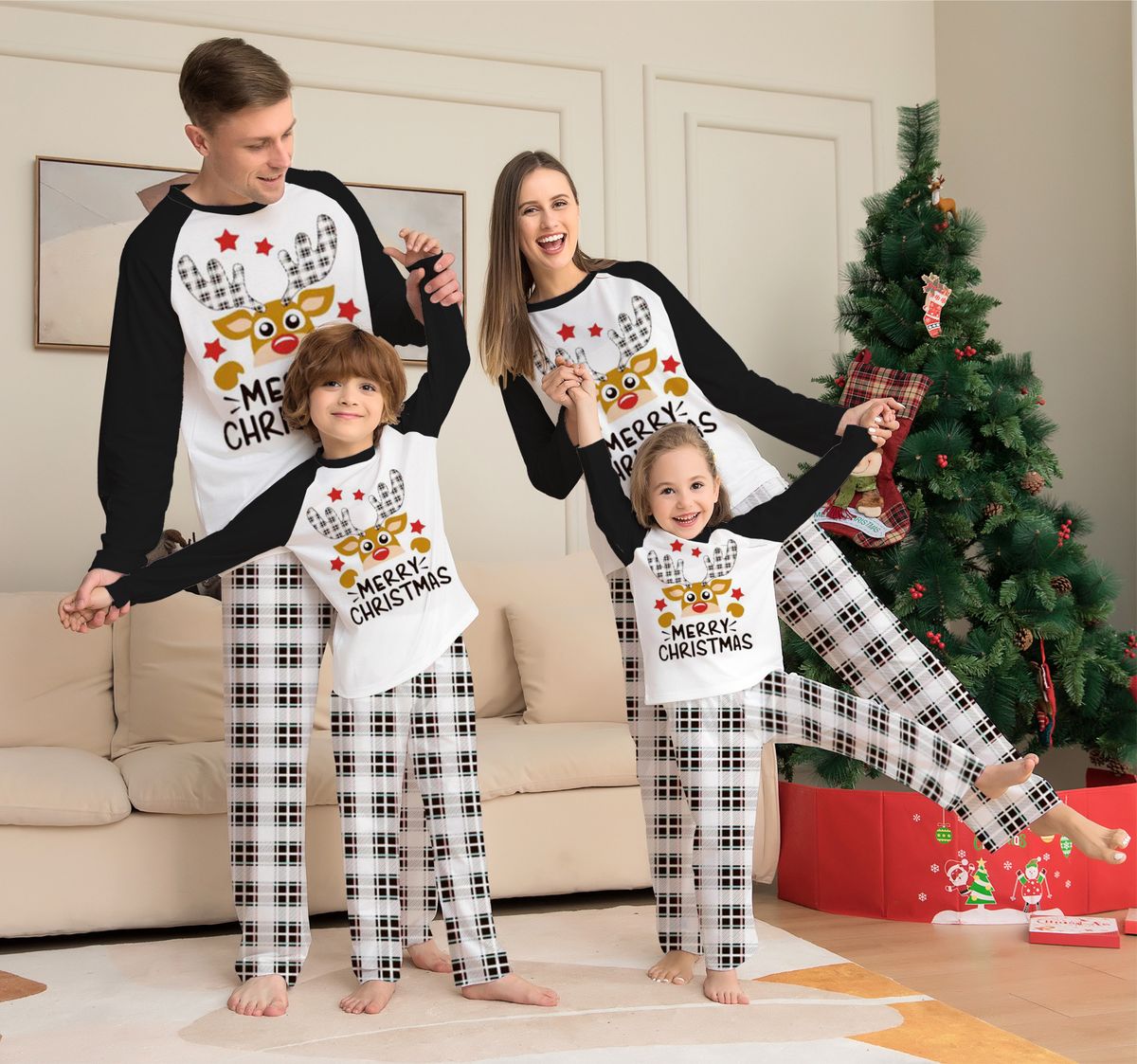 Christmas parent-child outfit deer letter plaid Christmas parent-child outfit printed homestay pajamas_viptrois.com