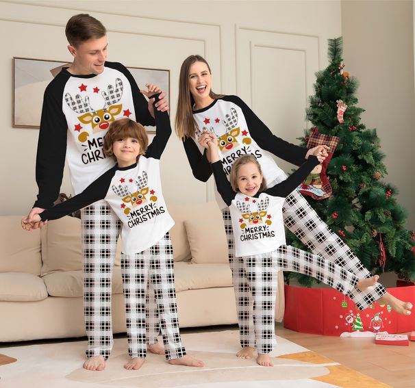 Christmas parent-child outfit deer letter plaid Christmas parent-child outfit printed homestay pajamas_viptrois.com