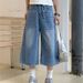 Unisex Vintage Washed Denim Wide-Leg Cropped Pants Summer Flowy Relaxed Fit Mid-Calf Cargo Shorts for Men And Women_viptrois.com