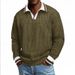 Men's Corduroy Long Sleeve Shirt - Vintage Washed Pullover With Button Collar - Oversized Winter Sweater For Casual & Streetwear_viptrois.com