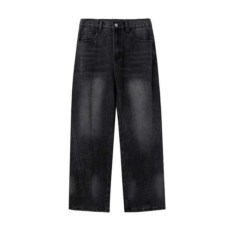 Men's Clothing Split Design Distressed Washed Jeans Autumn And Winter Loose Retro Slim Slightly Wide Trousers_viptrois.com