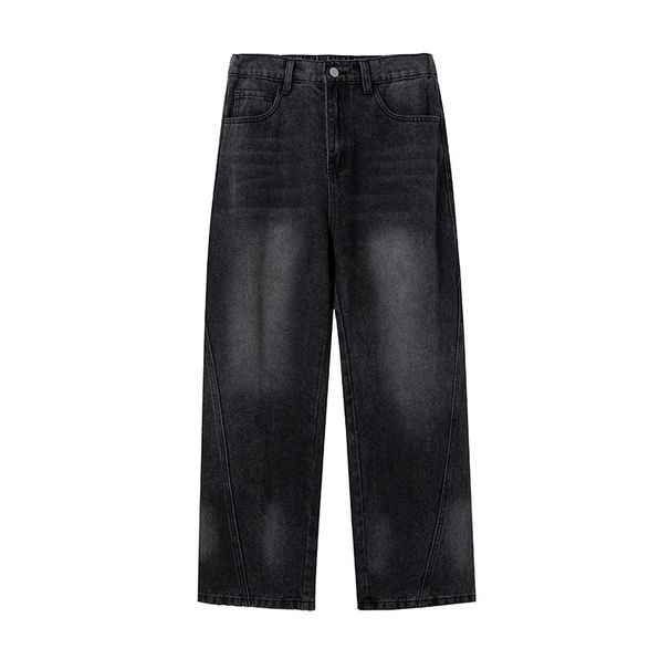 Men's Clothing Split Design Distressed Washed Jeans Autumn And Winter Loose Retro Slim Slightly Wide Trousers_viptrois.com