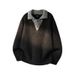 Splicing Long Sleeved Sweater, Loose Fitting Shirt Collar, Knitted Sweater, Simple To Wear_viptrois.com