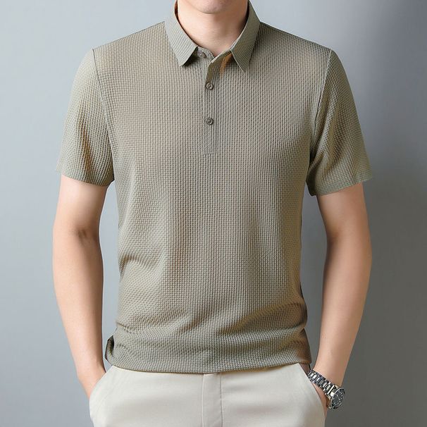 Foreign Trade Seamless Ice Silk Short Sleeved T Shirt Men's Summer Business Casual Elastic Anti Wrinkle Breathable Round Neck Thin Top_viptrois.com