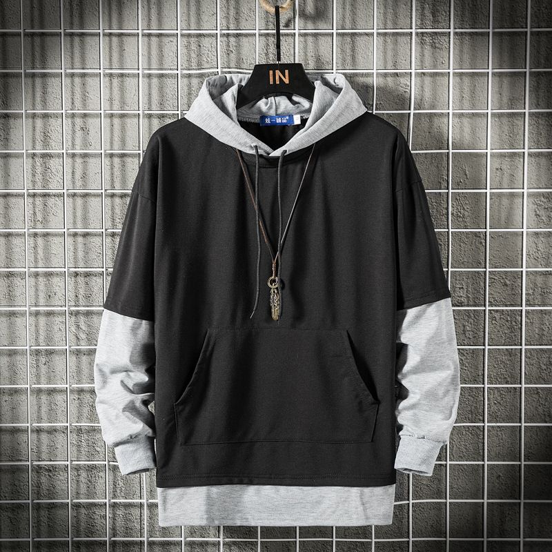 Men's Oversized Hooded Sweatshirt - Long Sleeve Pullover With Color Block Design, Lightweight Polyester, Casual Streetwear For Teens & Young Adults_viptrois.com