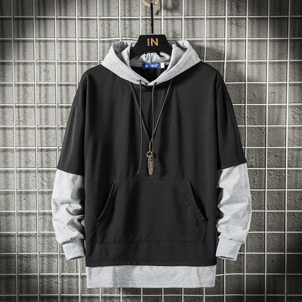 Men's Oversized Hooded Sweatshirt - Long Sleeve Pullover With Color Block Design, Lightweight Polyester, Casual Streetwear For Teens & Young Adults_viptrois.com