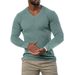 Men's Ribbed Knit V-Neck Long Sleeve T-Shirt – Athletic Fit Stretch Polyester (Gym Essentials, Breathable, Slim Cut, 6 Modern Colors)_viptrois.com