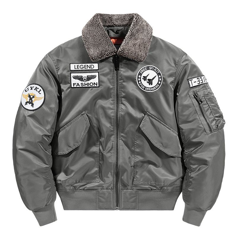 Men's Heavyweight Bomber Jacket – Detachable Stand Collar Winter Coat, Windproof Nylon Shell & Military-Inspired Pockets (Army Green/Black/Grey/Navy)_viptrois.com