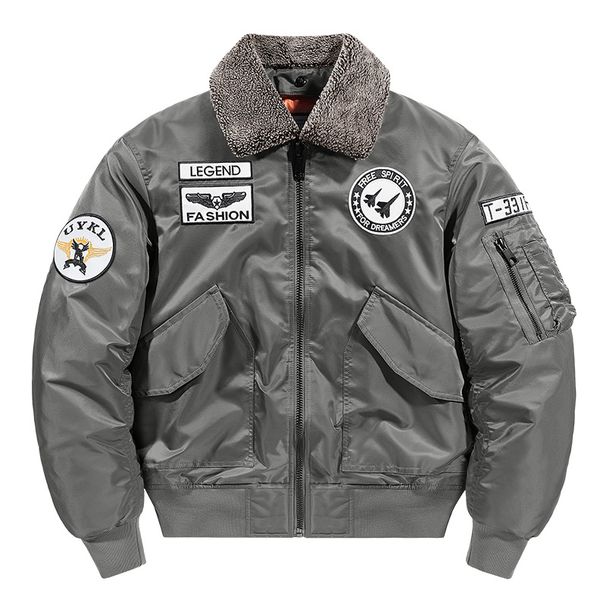 Men's Heavyweight Bomber Jacket – Detachable Stand Collar Winter Coat, Windproof Nylon Shell & Military-Inspired Pockets (Army Green/Black/Grey/Navy)_viptrois.com