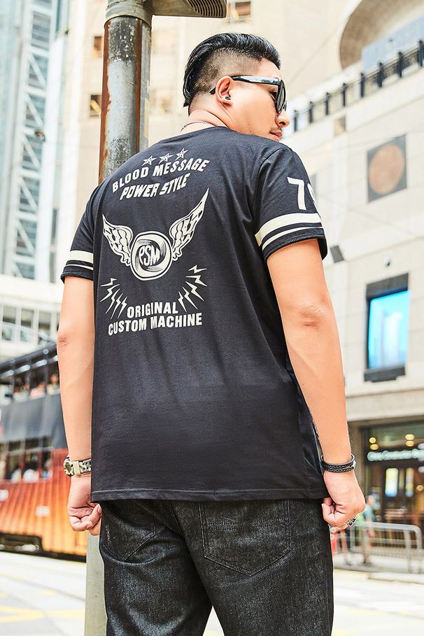 GxxH plus size men's fashion brand fat guy summer loose printed half-sleeved top fat plus size short-sleeved T-shirt_viptrois.com