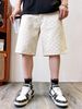 Men's Trendy High Street Jacquard Ripped Denim Shorts Design Niche Loose Straight Retro Five Point Summer Pants_viptrois.com