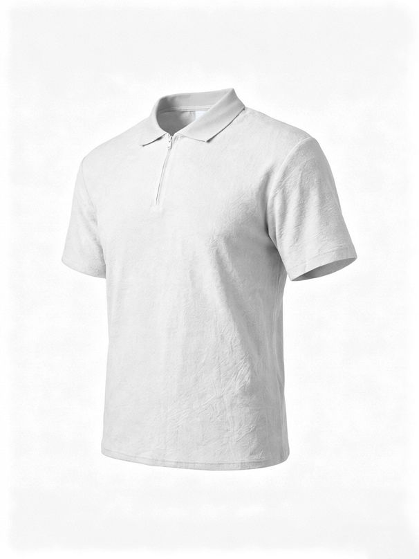 Men's Clothing Solid Color Wrinkled Polo Shirt American Style Business Casual Short Sleeve T-Shirt Half Zip Design_viptrois.com