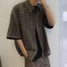 Men's Clothing Retro Old Fashioned Versatile Army Green Vintage Knitted Hollow Breathable Loose Holiday Short Sleeved Shirt Men_viptrois.com