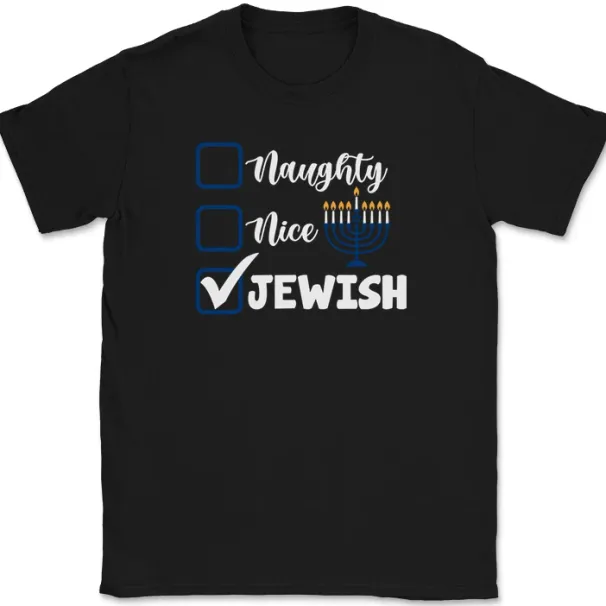 Naughty Nice Jewish T-Shirt Mens Womens Tees Top Funny Hanukkah Holiday Hebrew Jewish Tee_viptrois.com