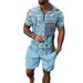 Men's Digital Print Short Sleeve Suit - Sporty Lapel Zipper Shirt & Matching Shorts Set | Summer Casual Outfit_viptrois.com