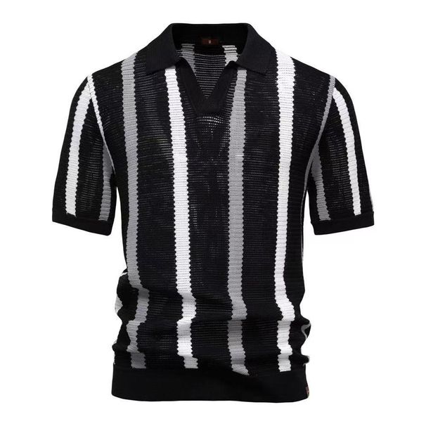 Polo De Punto A Rayas Vintage Para Hombre, Nuevo Modelo 2026, Transpirable, Con Aberturas, Informal, Para Playa, Verano, Manga Corta_viptrois.com