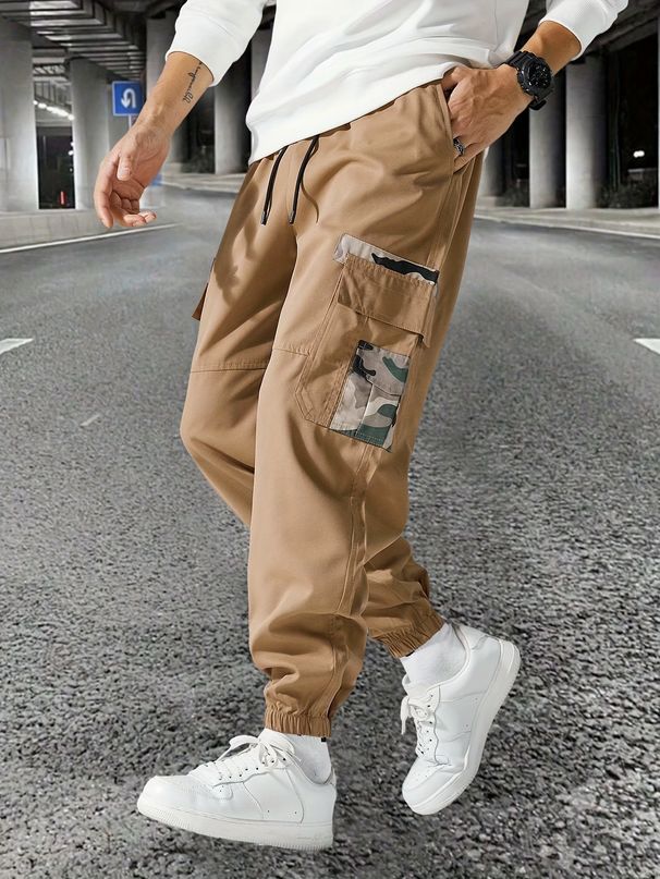 Men's Fashion Cargo Joggers With Multiple Pockets Loose Fit Breathable Drawstring Cuffed Long Pants_viptrois.com