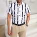 Hot Sale Men's Short Sleeve Striped Shirt Digital Printing Fashion Trend Casual Men's Lapel Shirt_viptrois.com