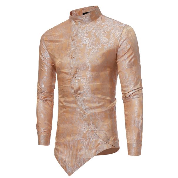 New Personalized Irregular Hem Design For Men's Casual Long Sleeved Dark Patterned Shirt In European Size ZT-CS16_viptrois.com
