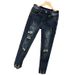 Men's Clothing Spring And Summer Personalized Ripped Jeans Trendy And Versatile Slim Elastic Straight Leg Pants_viptrois.com