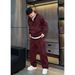 Men's Clothing Winter Plus Velvet Thickened Oblique Striped Casual Suit Lazy Style Half Zipper Hooded Sweatshirt Straight Pants_viptrois.com