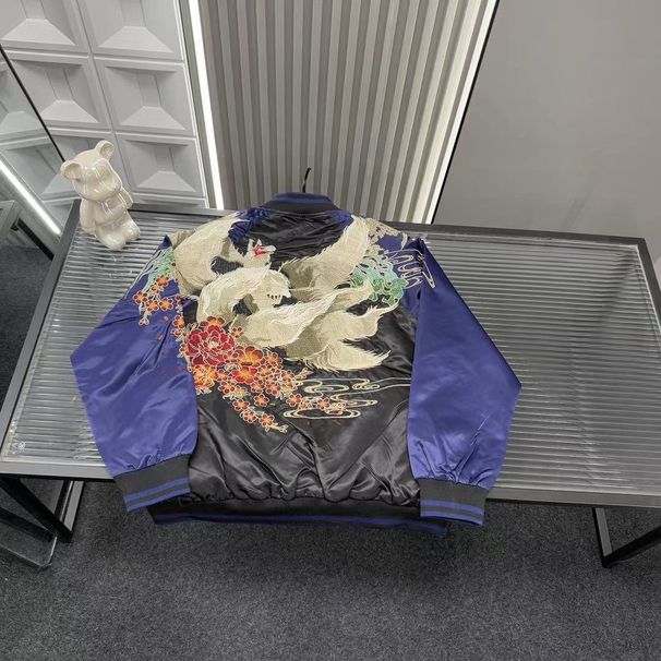 2025 Autumn Heavy Embroidery Baseball Jacket New Men And Women Trendy National Trend Print Chinese Mythical Beast_viptrois.com